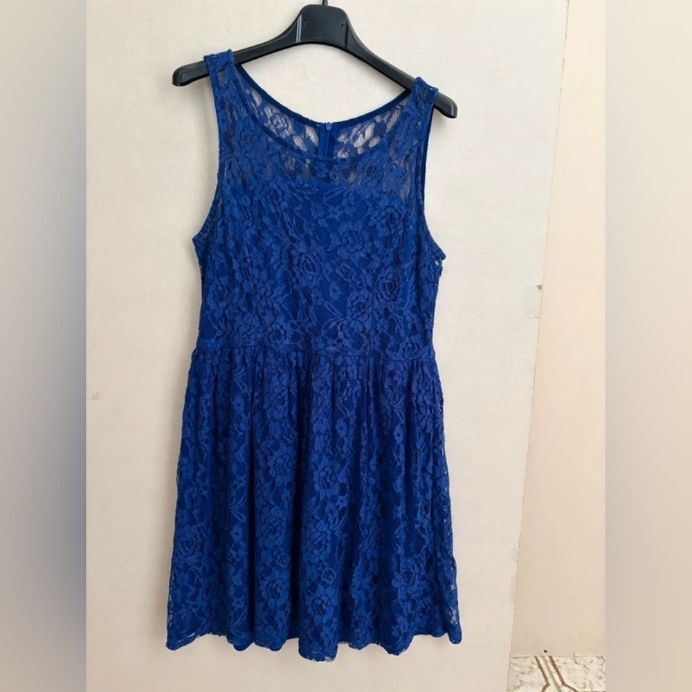 Lace Fit & Flare Mini Dress in Royal Blue